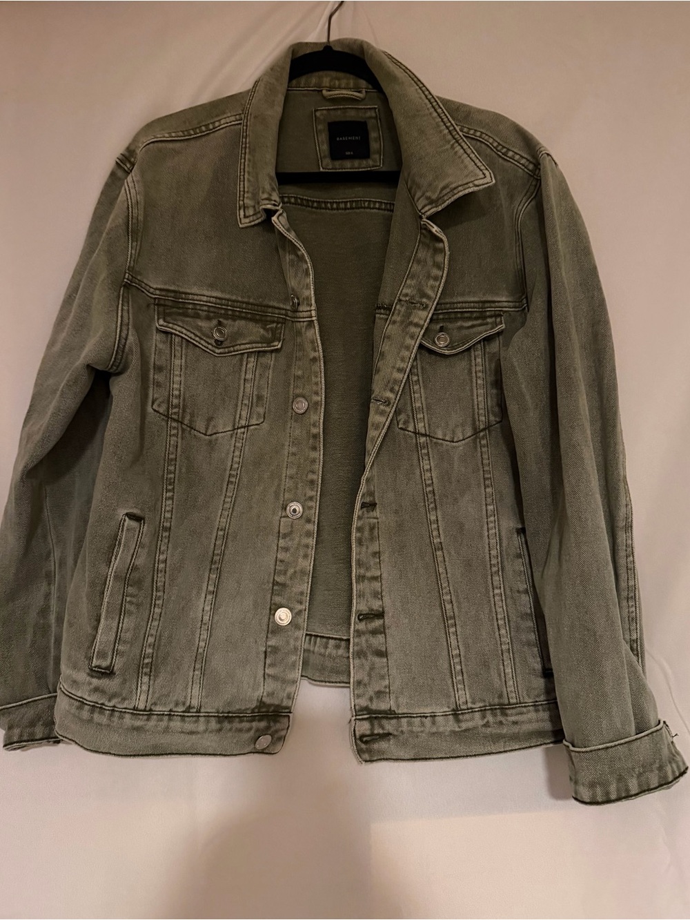 Basement Men's Olive Green Denim Jacket - Unknown Brand